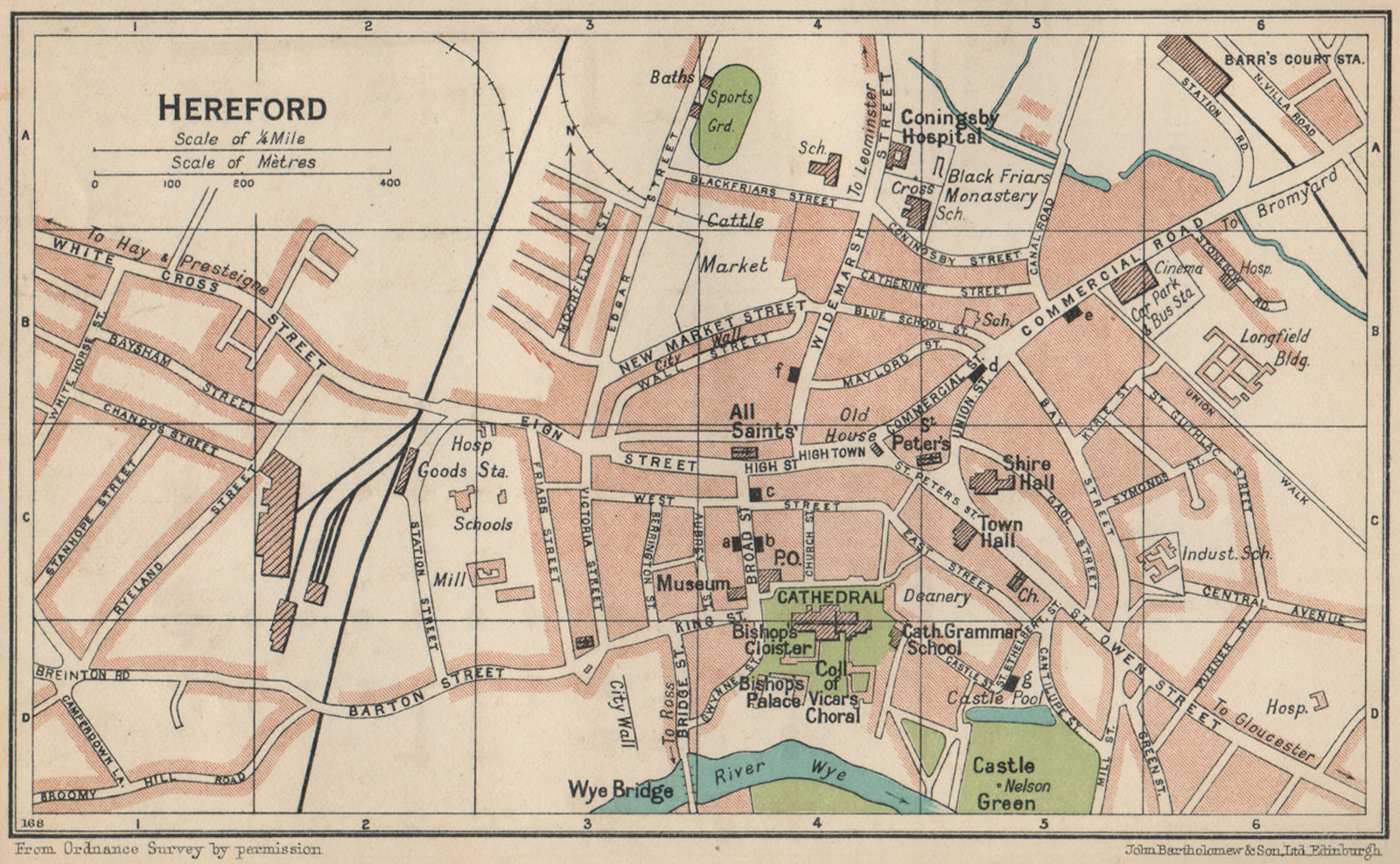 HEREFORD. Vintage town city map plan. Herefordshire 1939 old vintage chart